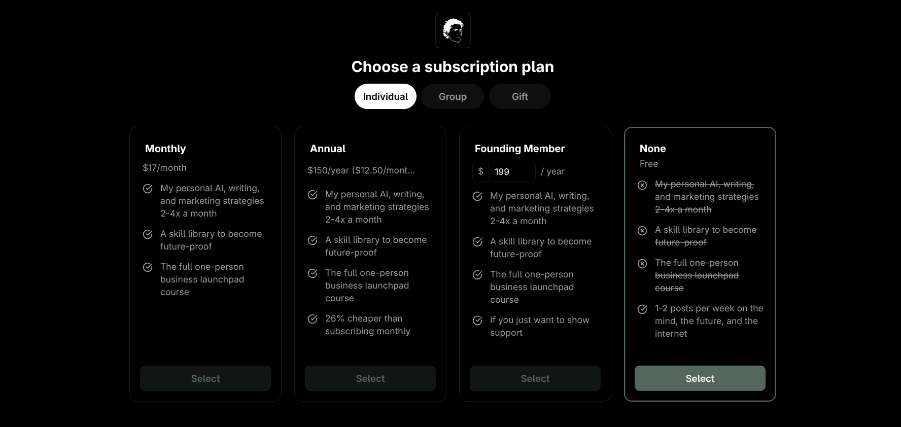 substack newsletter pricing page