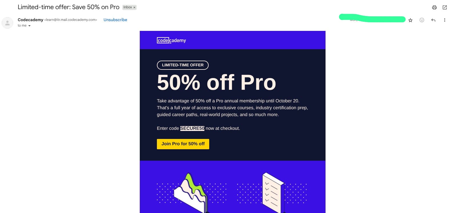 codecademy offer email