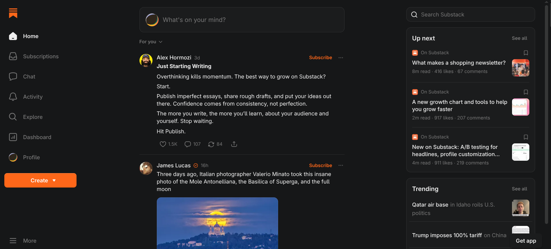 substack home page