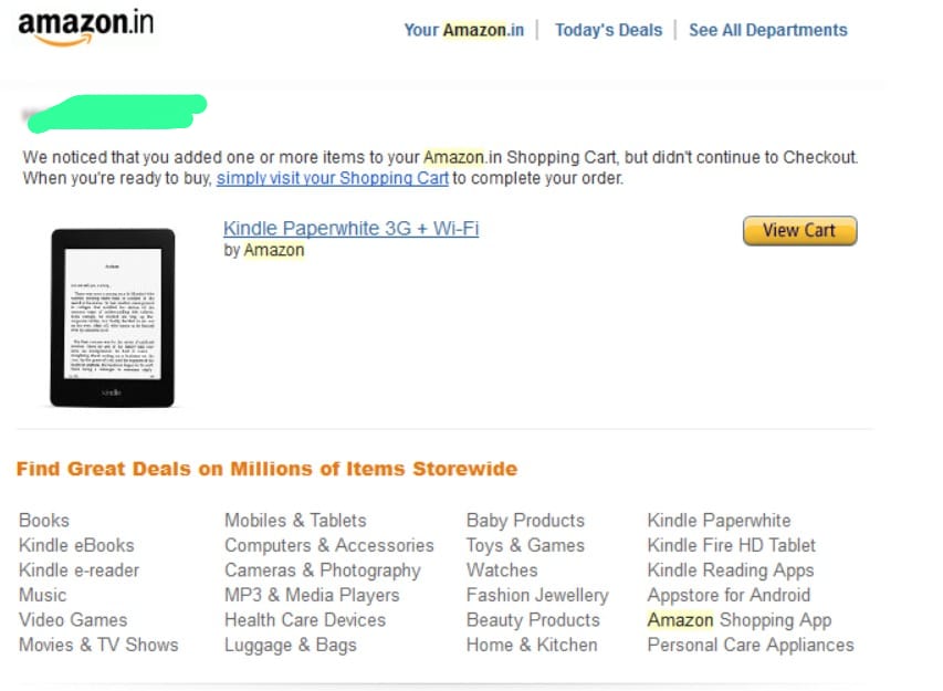 amazon abandoned cart email